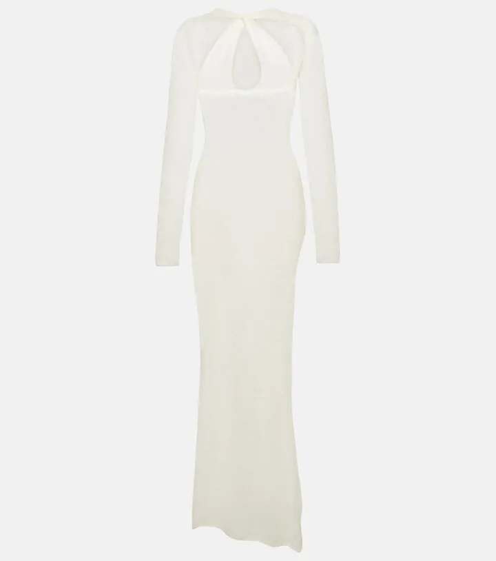 Semi-sheer cutout wool-blend maxi dress