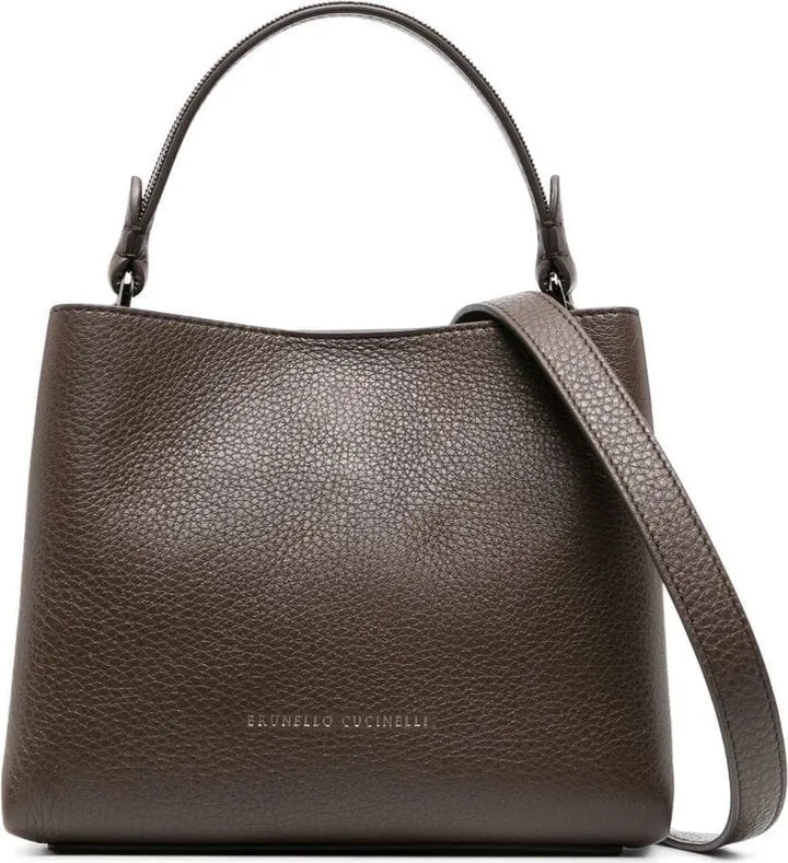 Debossed-Logo Leather Tote Bag