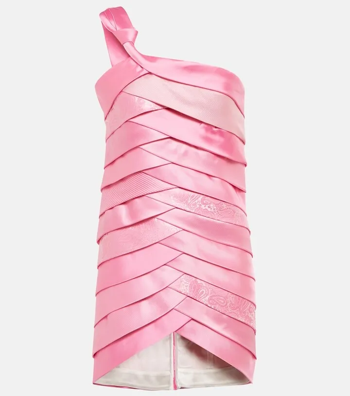 One-shoulder pleated satin minidress