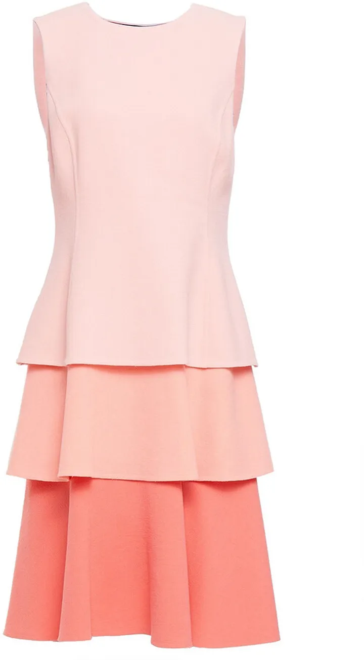 Tiered color-block wool-blend crepe dress
