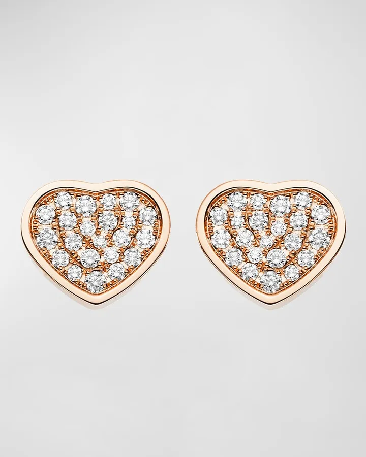 18K Rose Gold Happy Hearts Diamond Stud Earrings