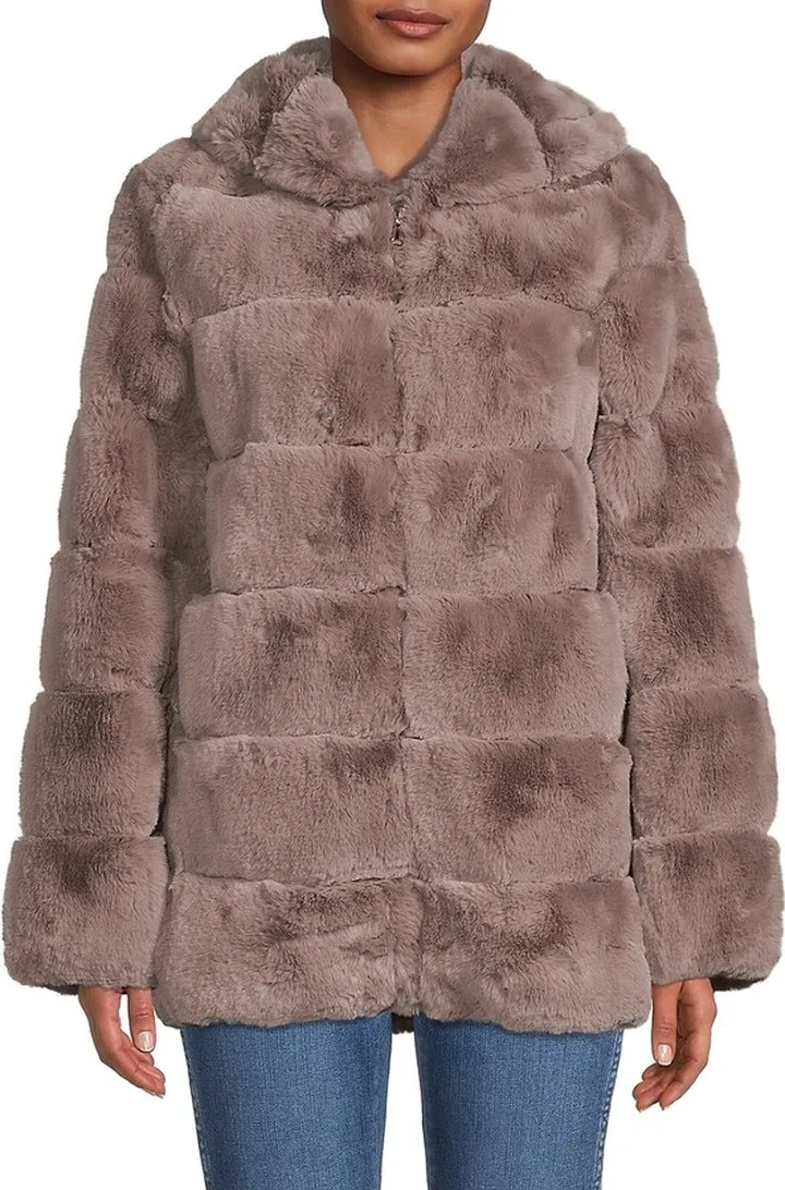 Faux Fur Hooded Zip Up Jacket