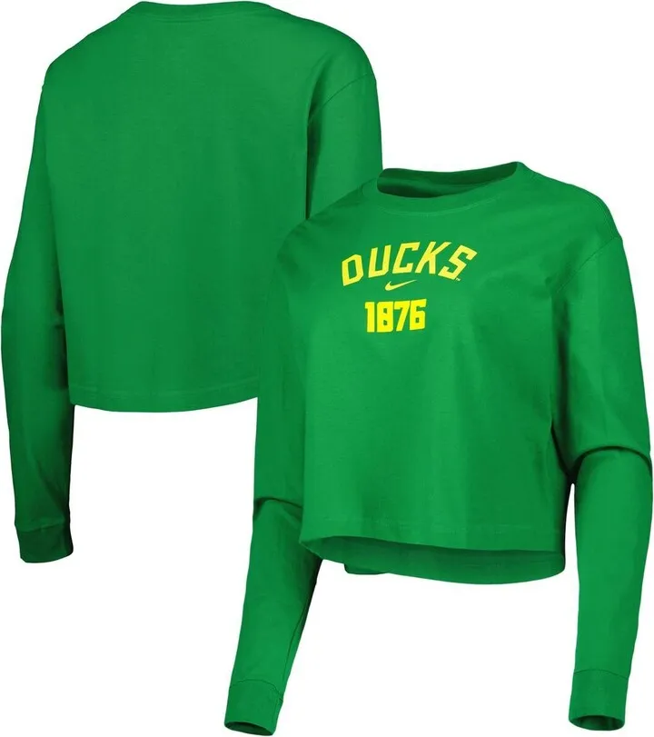 Women's Nike Green Oregon Ducks Est. Cropped Long Sleeve T-shirt