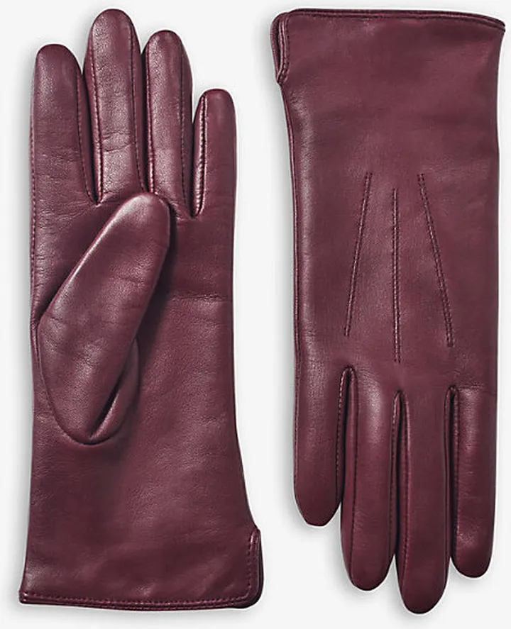 Womens Burgundy Cashmere-lined Leather Gloves
