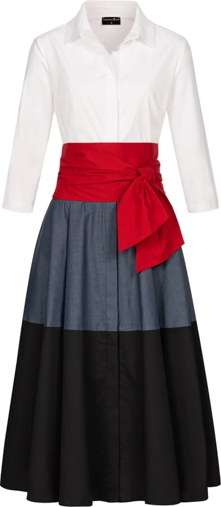 Marianna Déri - Shirtdress With Tie Belt Color Blocking Blue-Black