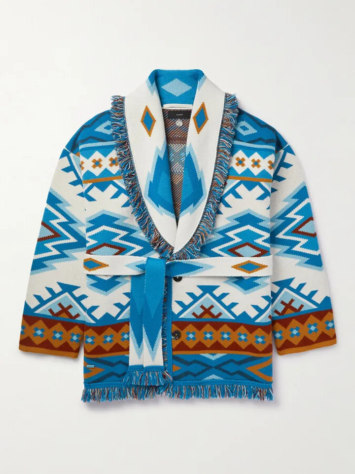 Oasis Fringed Cashmere-Jacquard Cardigan