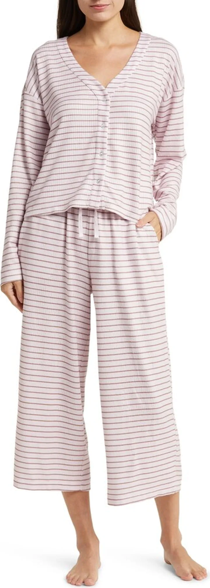 Women's Print Long Sleeve Crop Pajamas