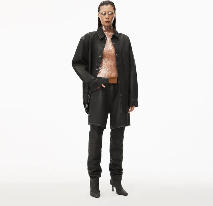 Alexander Wang Women's Oversized Jean Shorts In Coated Denim Grey Aged