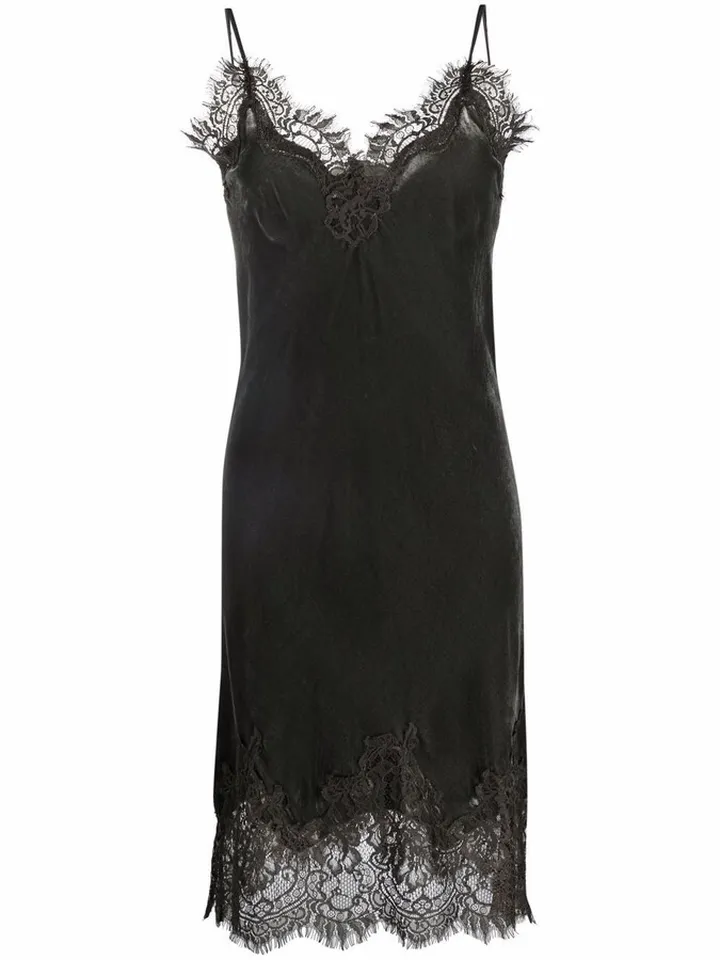 GOLDHAWK- Velvet Lace-trim Short Dress