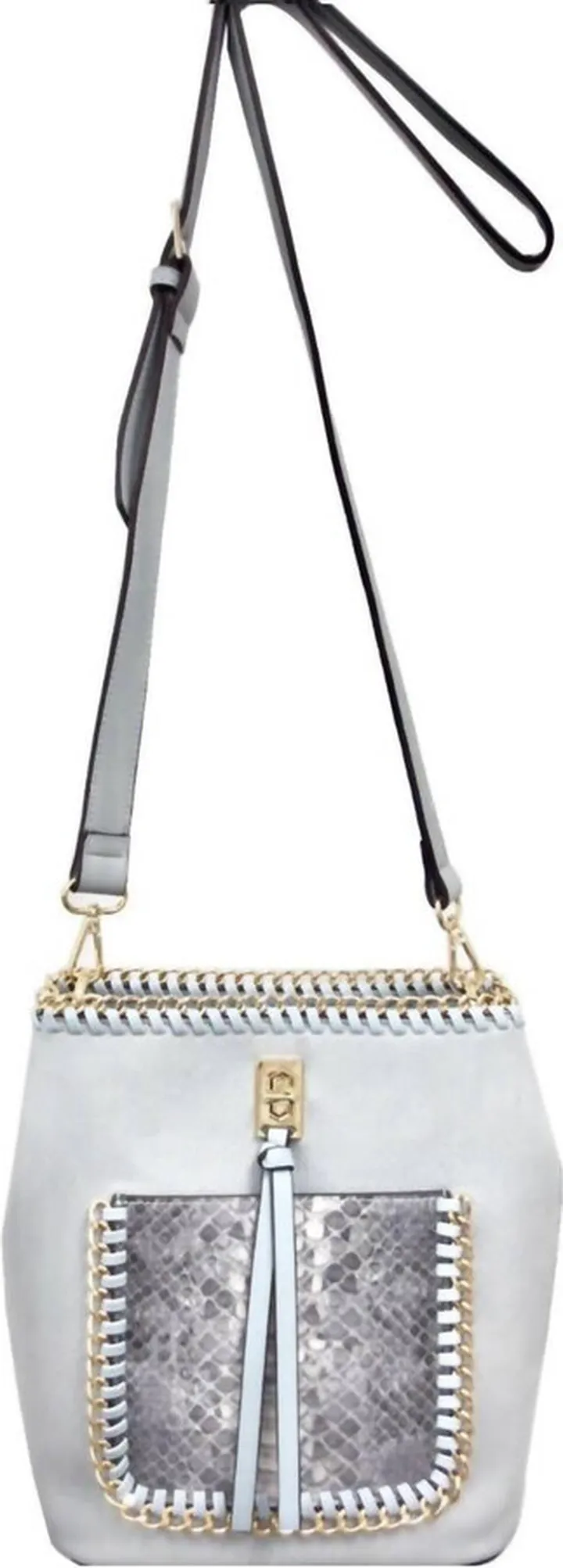 Bucket Tote With Snake Pocket in Light Blue