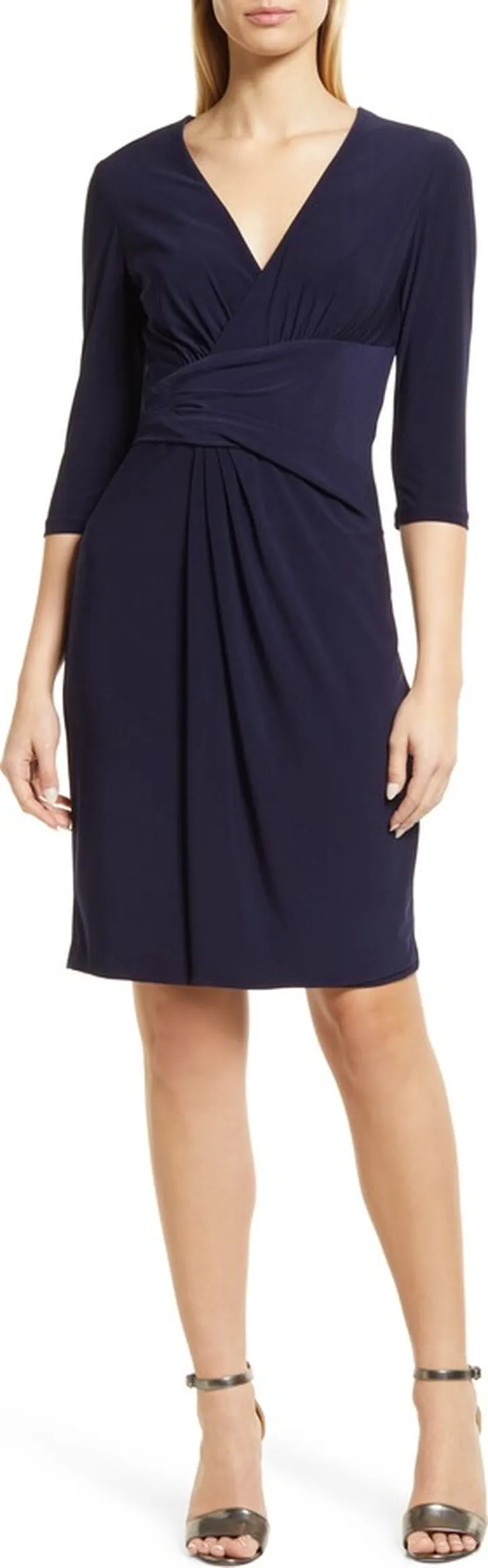 V-Neck Body-Con Jersey Sheath Dress