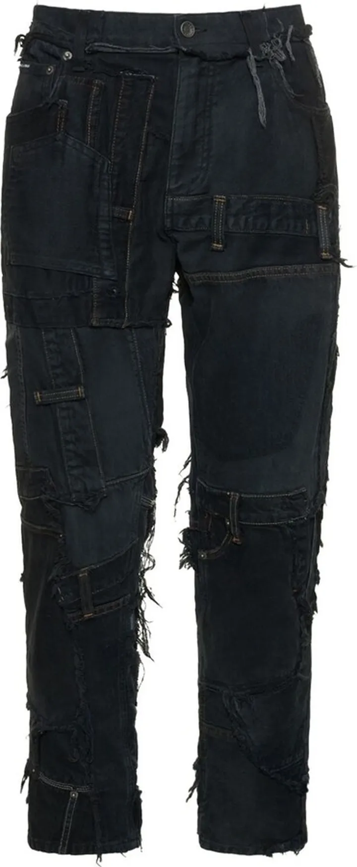 Destroyed patchwork denim jeans