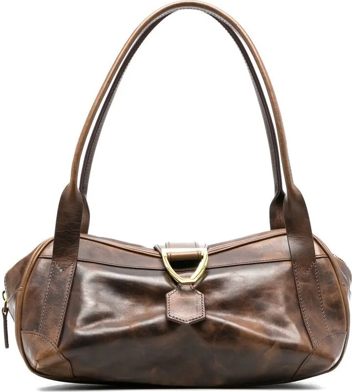 Foldover-Top Leather Shoulder Bag