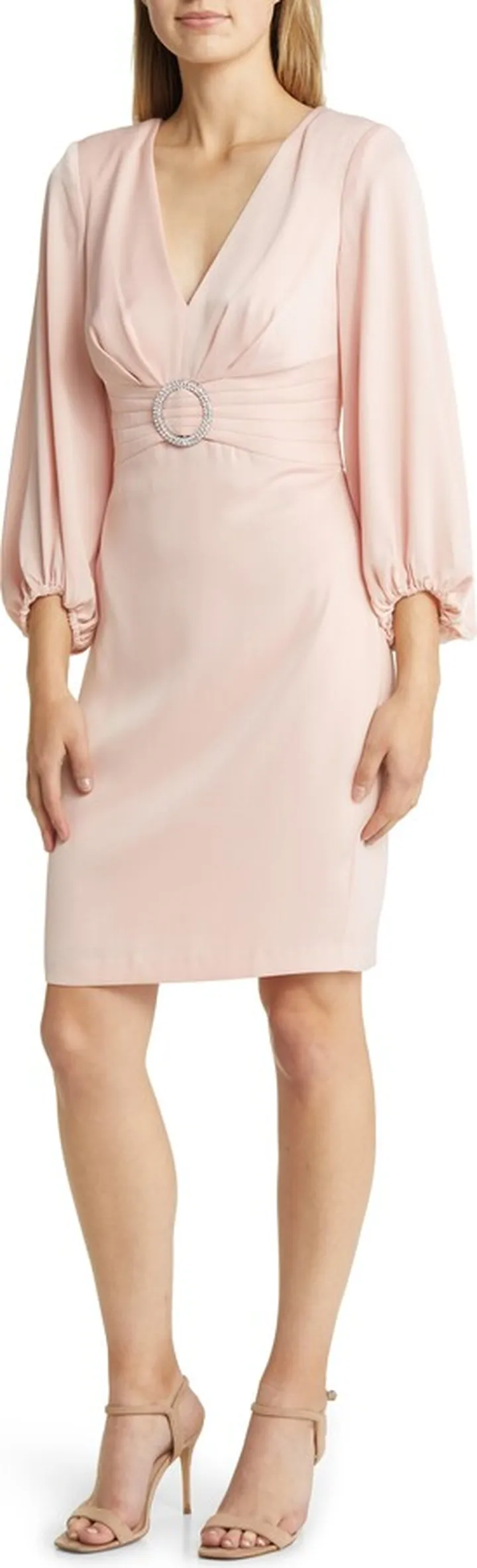 Rhinestone Belt Detail Long Sleeve Cocktail Dress