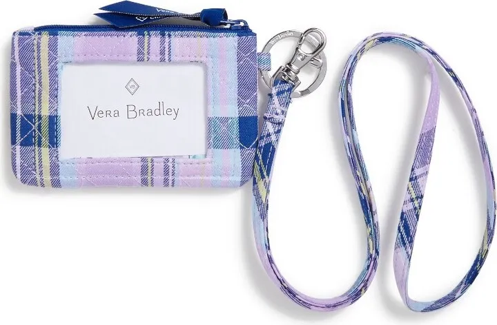 Vera Bradley Women's Recycled Cotton Zip ID Lanyard Amethyst Plaid