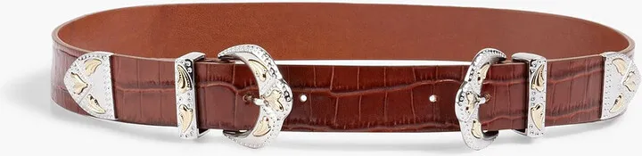 Croc-effect leather belt