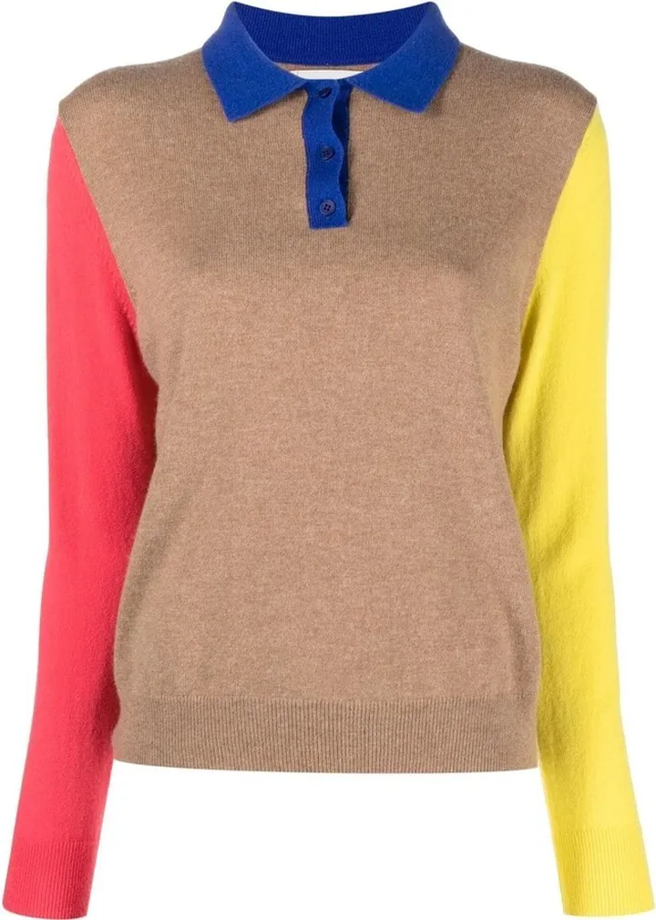 Colour-Block Knitted Polo Shirt
