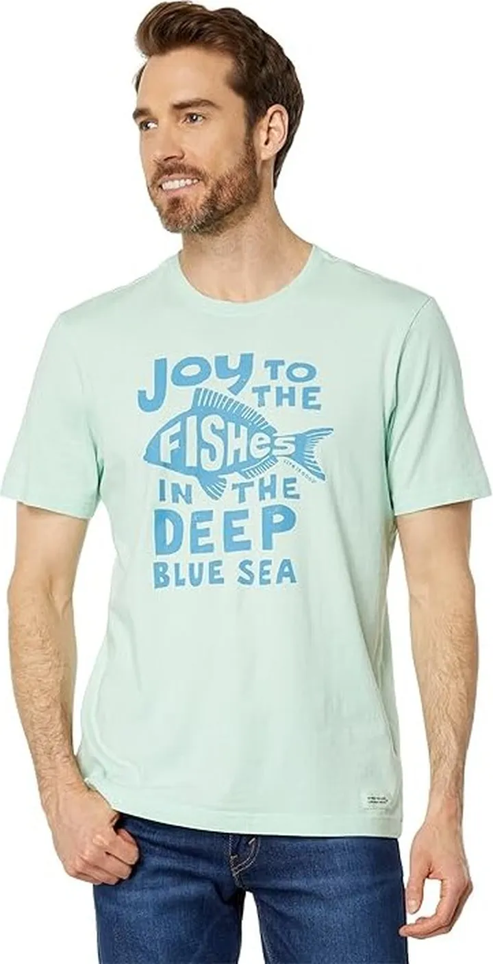 Life is Good Joy To The Fishes Crusher Tee (Sage Green) Men's Clothing