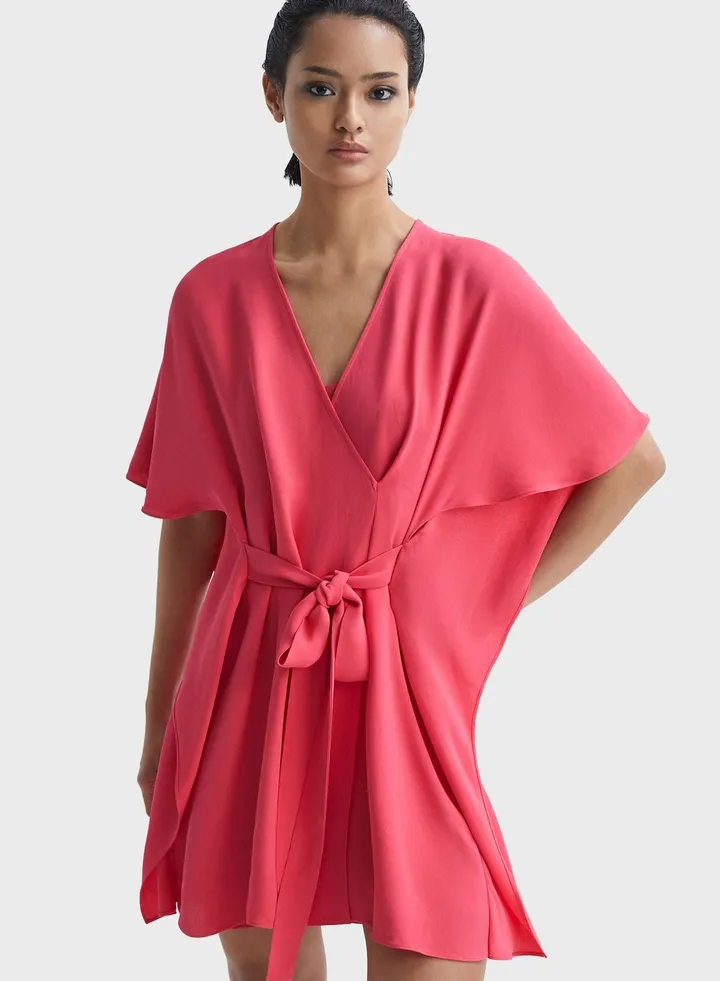 Flared Sleeve Tie Detail Dress