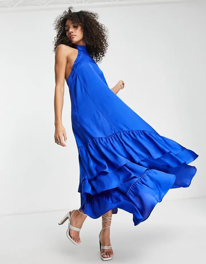 Topshop halter midaxi dress in cobalt blue