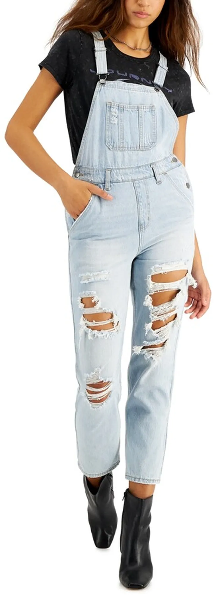 Tinseltown Rigid Ripped Overalls