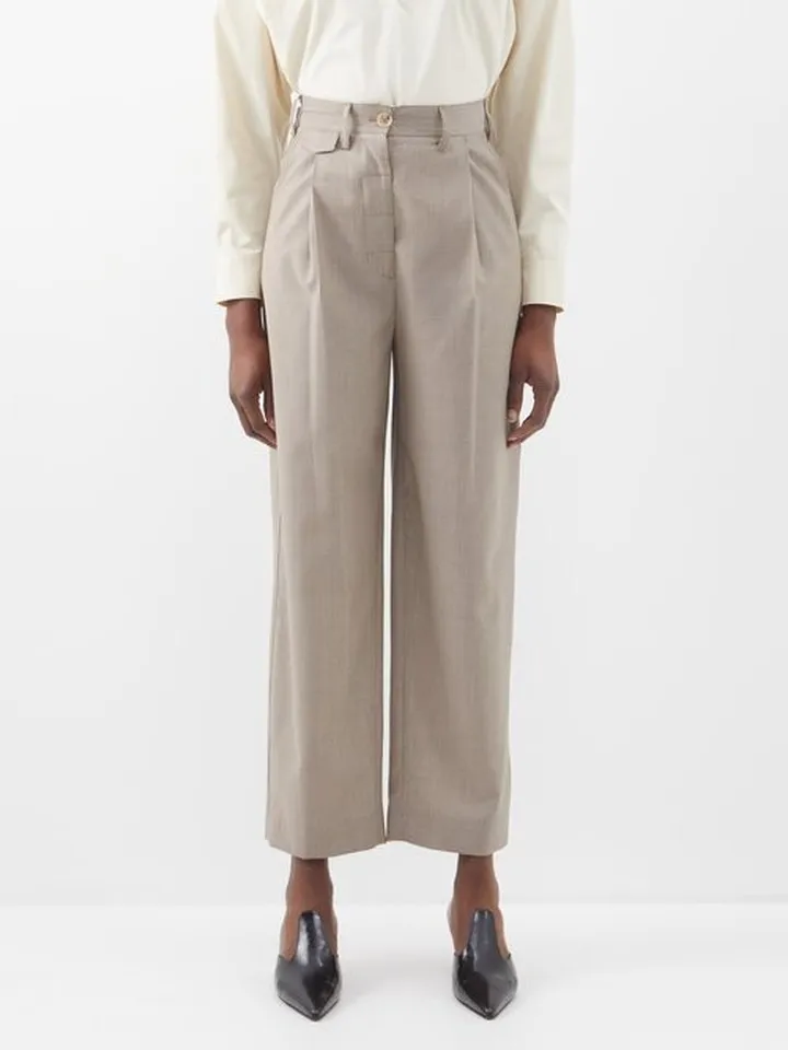 Pleated Cropped Wool Trousers