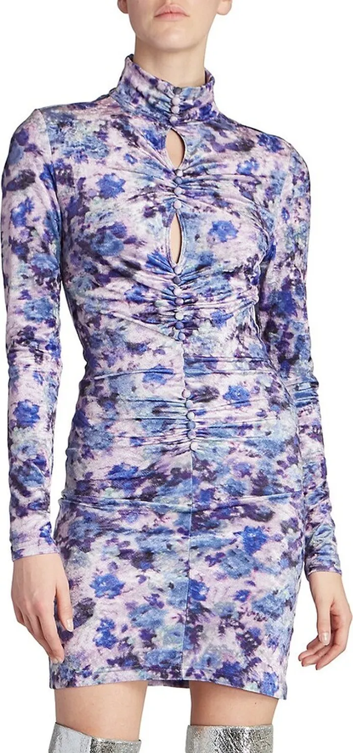 Gram Floral Print Velvet Mini Dress