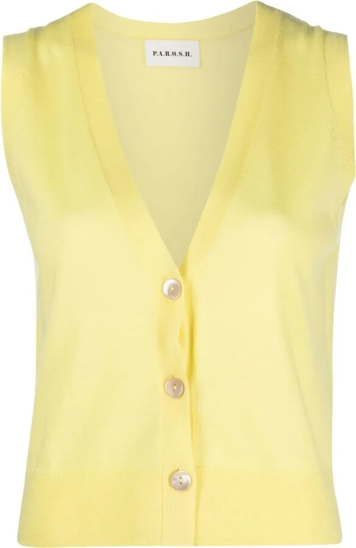 V-neck fine-knitted vest