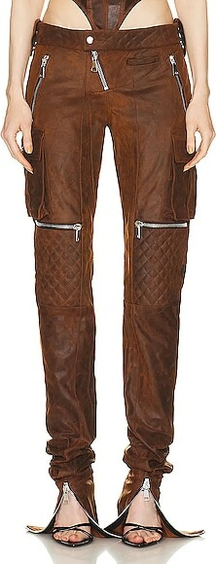 LaQuan Smith Quilted Moto Pant in Brown