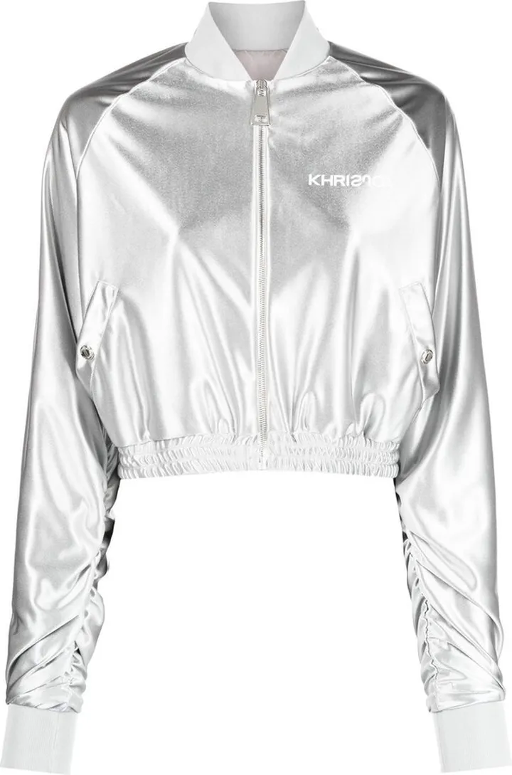 Metallic Effect Cropped Bomber Jacket