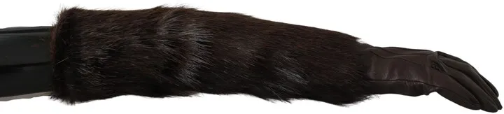 Dolce & Gabbana Elbow Length Mittens Leather Fur Women's Gloves