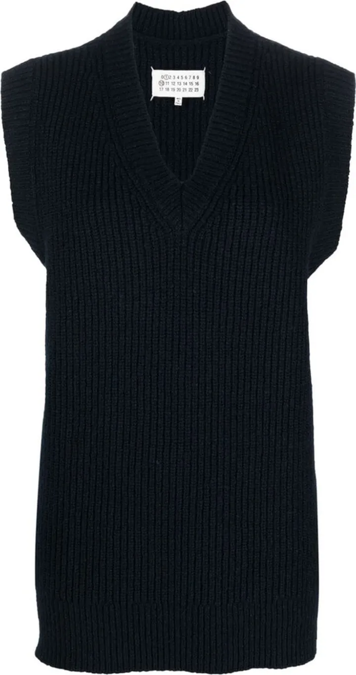 V-neck ribbed-knit vest