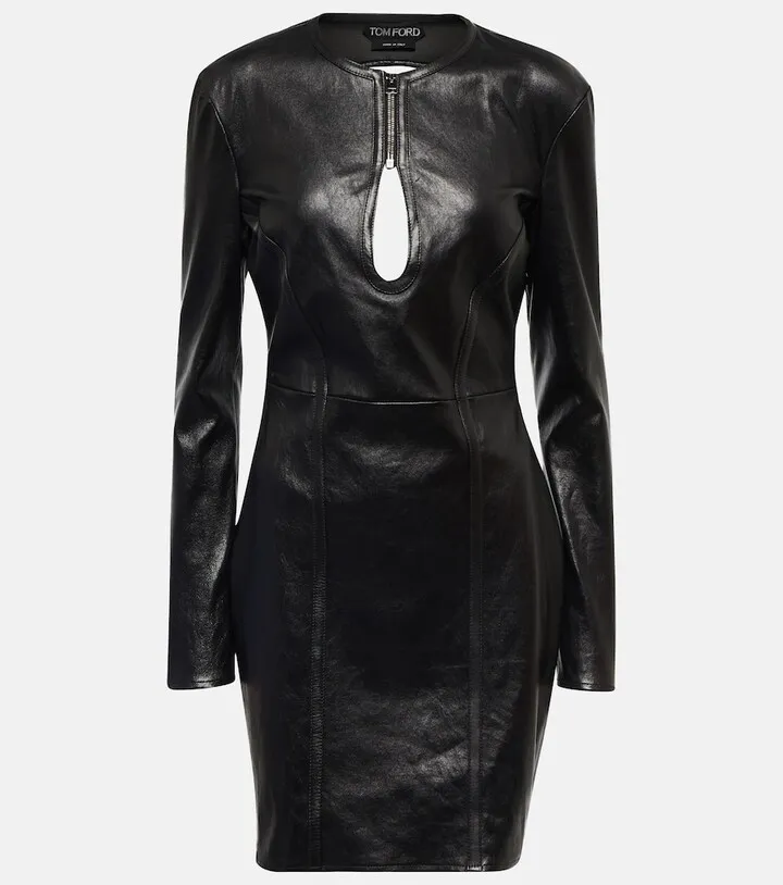 Cutout leather minidress