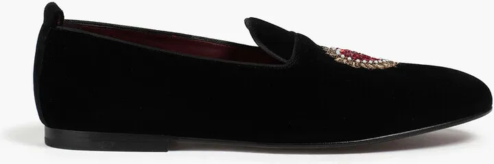 Embellished velvet slippers