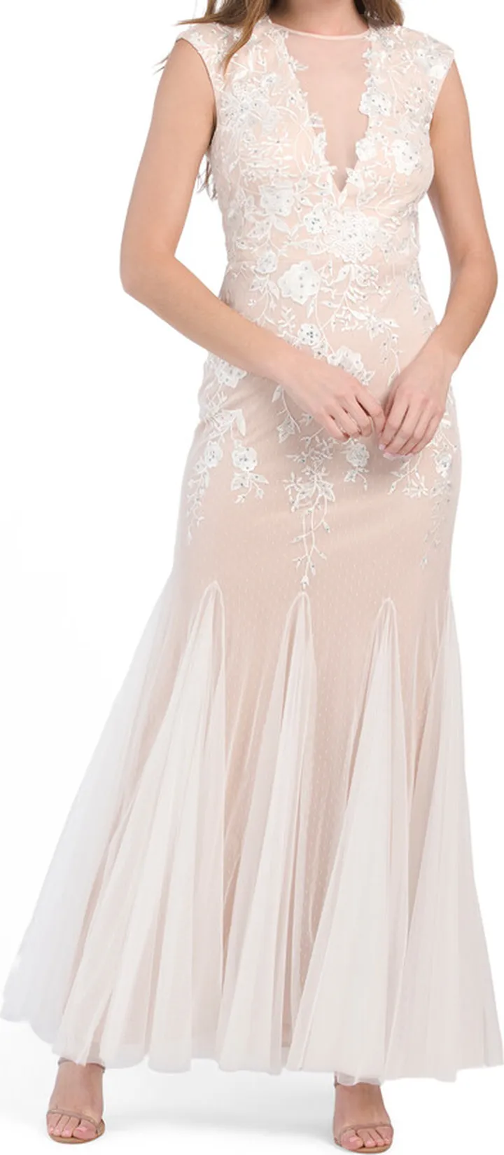 Sleeveless Floral Embroidered Gown