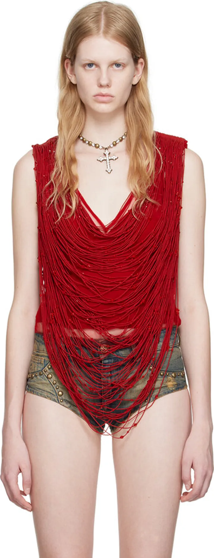 Blumarine Red Beaded Camisole
