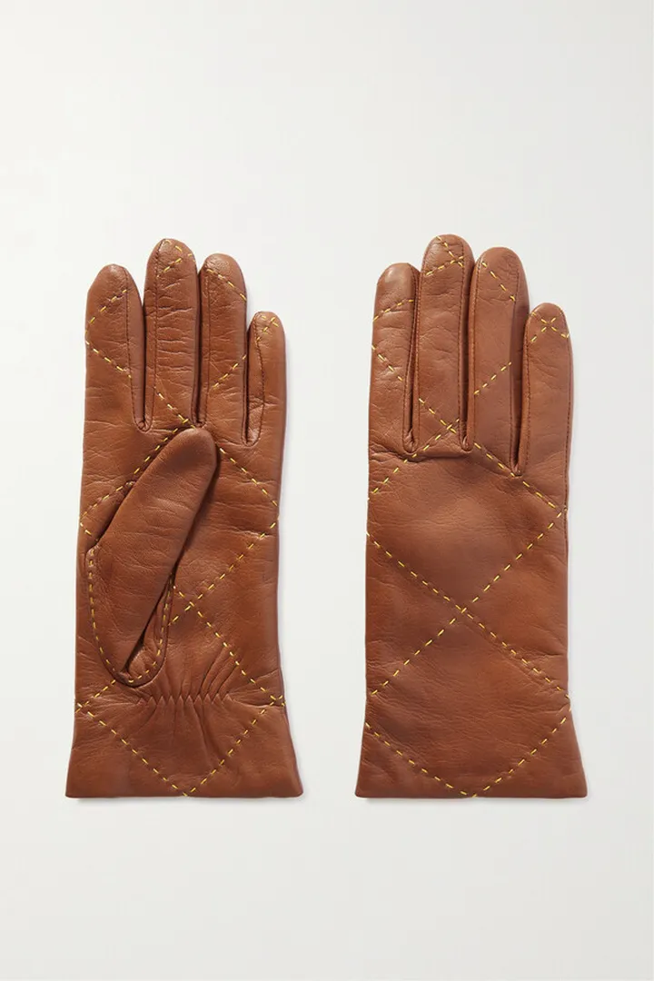 Agnelle - Cashmere-lined Leather Gloves - Brown