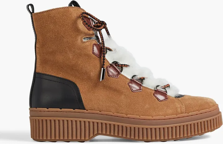 Shearling-trimmed suede ankle boots