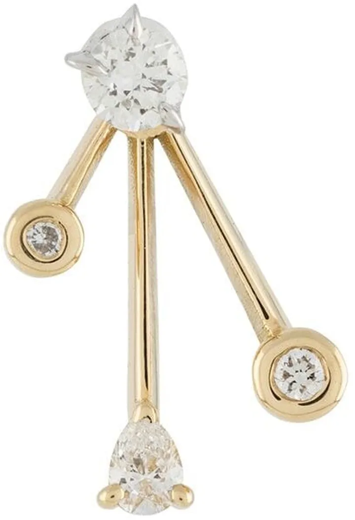 18kt yellow gold Crackle ear jacket with diamond studs single earring