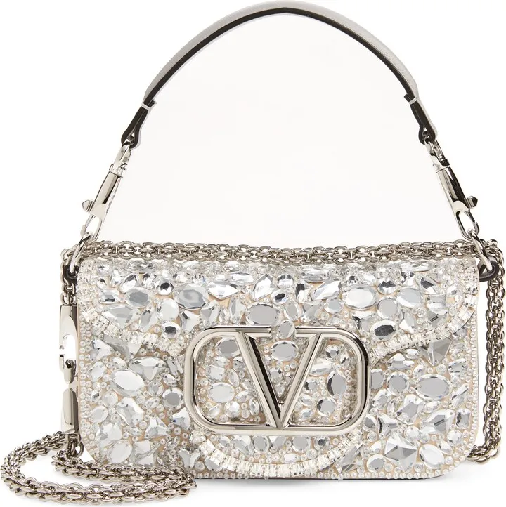 Small VLOGO Crystal Embellished Leather Shoulder Bag