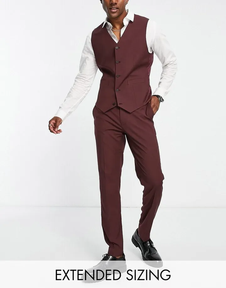 ASOS DESIGN slim suit trousers in burgundy