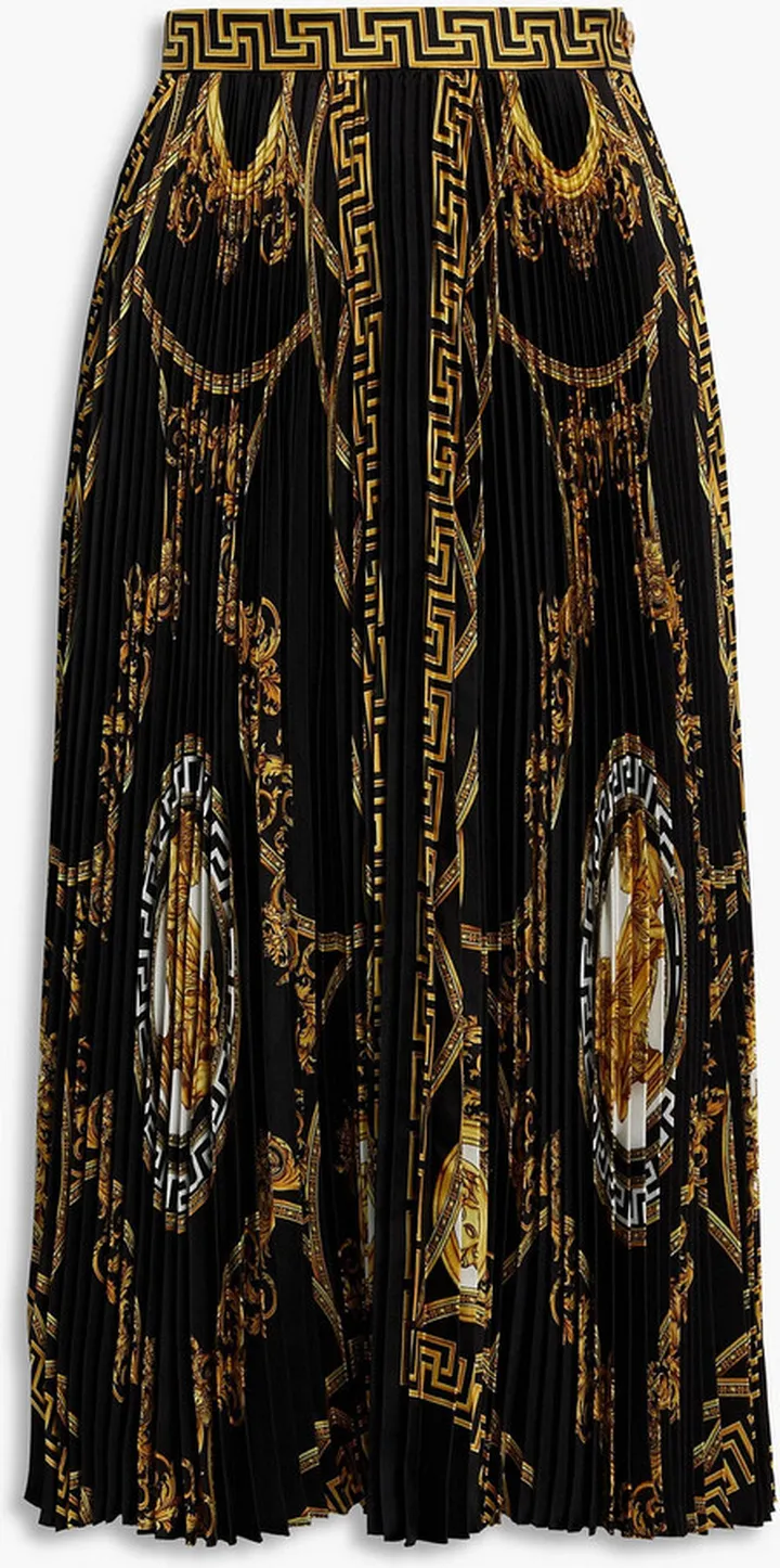 Printed plissé silk-twill midi skirt