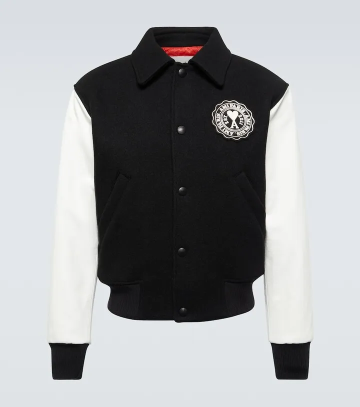 Ami De Cour wool and leather varsity jacket