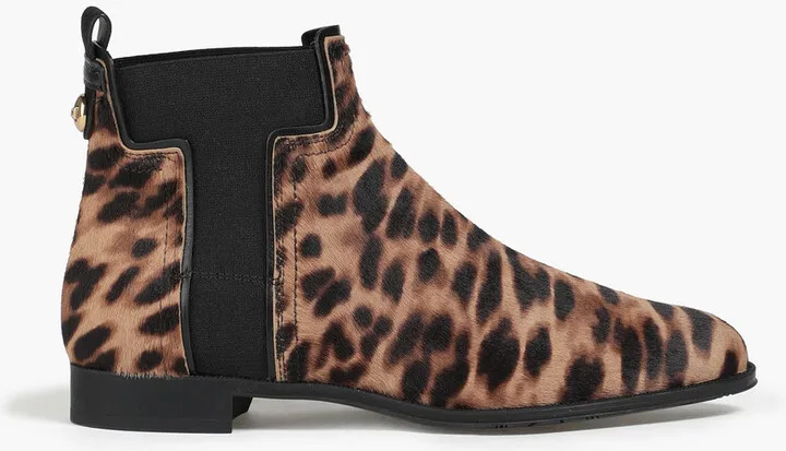 Leopard-print calf hair ankle boots