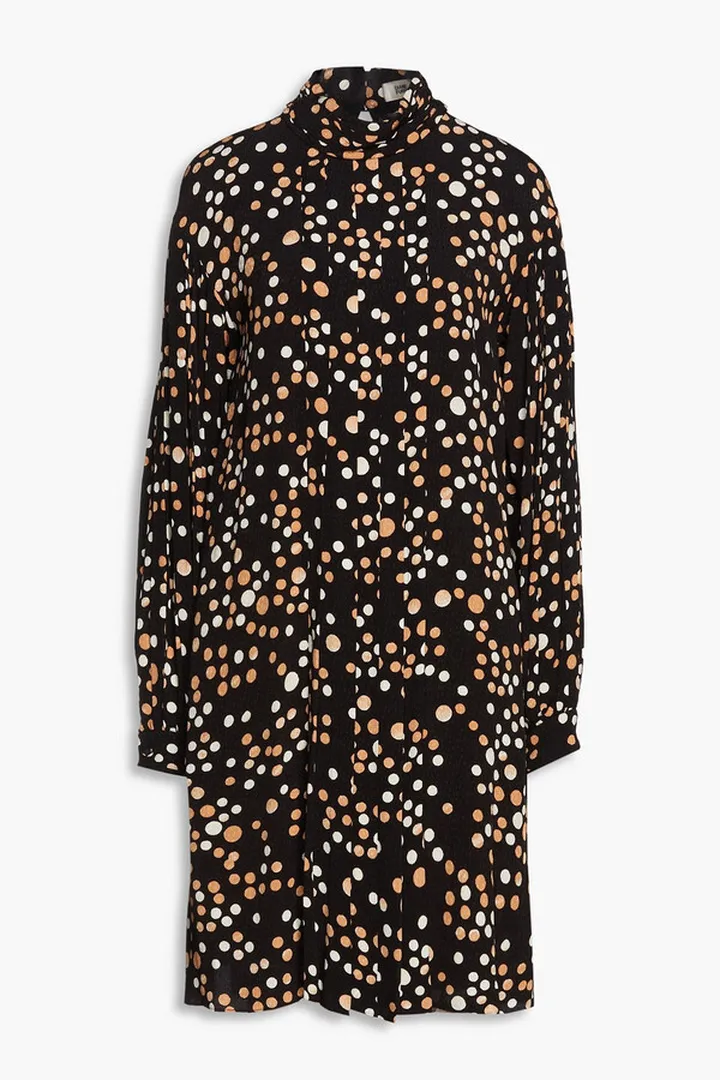 Polka-dot pleated crepe dress