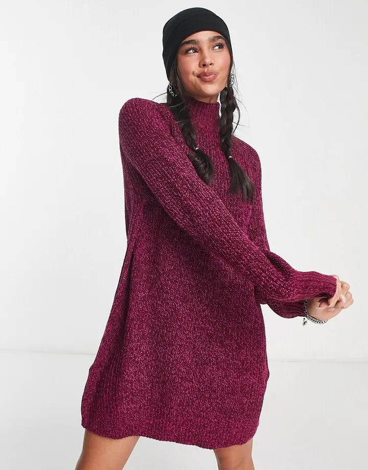 Noisy May exclusive high neck mini knitted sweater dress in purple