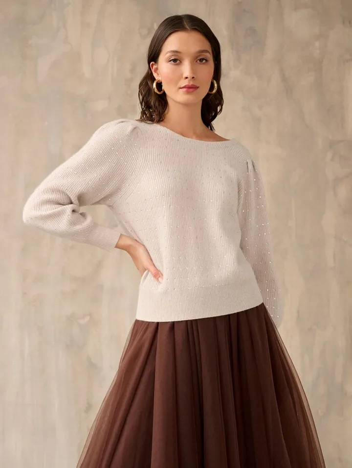 Cashmere Embellished Blouson Sleeve Top