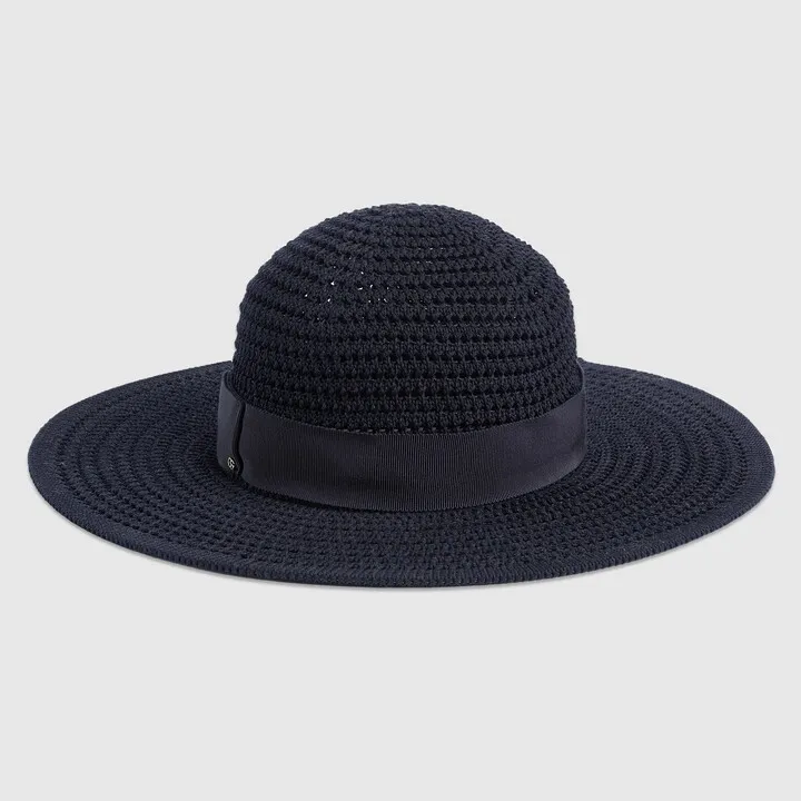 Crochet cotton wide-brimmed hat