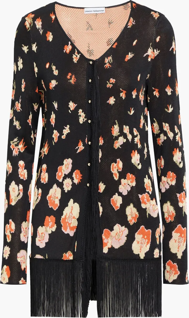 Fringed jacquard-knit cardigan