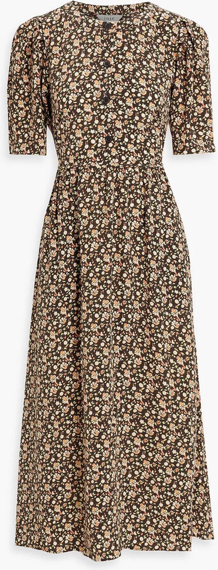 Pearl gathered floral-print silk crepe de chine midi dress